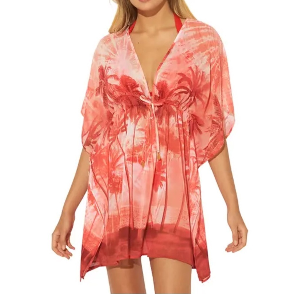 Bleu Rod Beattie orange tropical Swim Coverup‎ with Kimono Sleeves size small